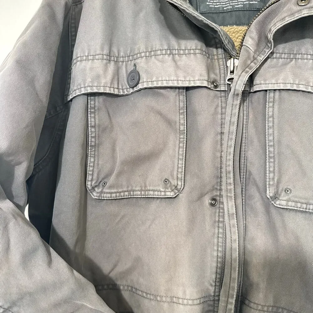 L.L.Bean Men's Sherpa Lined Canvas Field Jacket Gray Utility Barn Coat Large
